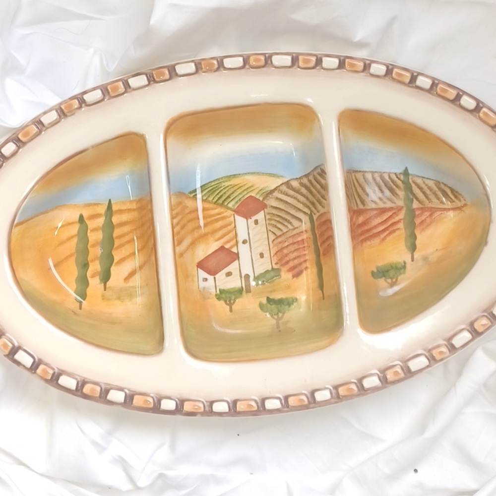 Clay art Villa de Siena hand-painted divided serving dish